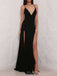 Deep V-neck Black A-line Long Evening Prom Dresses, Custom Spaghetti Straps Prom Dress, MR8639