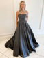 A-line Black Satin Sparkly Strapless Long Evening Prom Dresses, Custom Prom Dress, MR8641