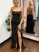 Mermaid Black Spaghetti Straps Long Evening Prom Dresses, Custom High Slit Prom Dress, MR8642