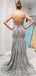 Mermaid Grey Tulle Appliques Spaghetti Straps Long Evening Prom Dresses, Custom Prom Dress, MR8643