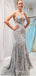 Mermaid Grey Tulle Appliques Spaghetti Straps Long Evening Prom Dresses, Custom Prom Dress, MR8643