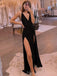 Simple A-line Black Long Evening Prom Dresses, Custom High Slit Prom Dress, MR8645