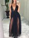 A-line Black Tulle Sequins Long Evening Prom Dresses, Custom Spaghetti Straps Prom Dress, MR8647