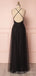 A-line Black Tulle Sequins Long Evening Prom Dresses, Custom Spaghetti Straps Prom Dress, MR8647