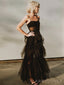 A-line Black Tulle Spaghetti Straps Long Evening Prom Dresses, Custom Prom Dress, MR8652