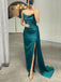 Simple Strapless Satin Long Evening Prom Dresses, Custom High Slit Prom Dress, MR8654