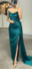 Simple Strapless Satin Long Evening Prom Dresses, Custom High Slit Prom Dress, MR8654