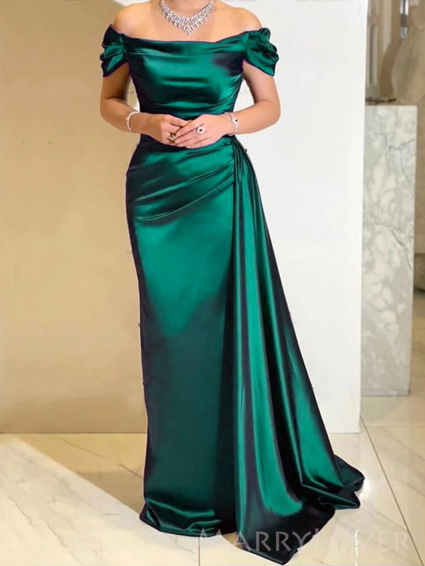 Off Shoulder Dark Green Satin Long Evening Prom Dresses, Custom Mermaid Prom Dress, MR8655