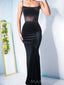 Mermaid Black Velvet Beaded Spaghetti Straps Long Evening Prom Dresses, Custom Prom Dress, MR8656