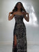 Simple Sequin Strapless Long Evening Prom Dresses, Custom High Slit Prom Dress, MR8657