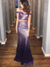 Two Pieces Off Shoulder Purple Sequins Long Evening Prom Dresses, Custom Mermaid Prom Dress, MR8659
