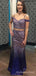 Two Pieces Off Shoulder Purple Sequins Long Evening Prom Dresses, Custom Mermaid Prom Dress, MR8659