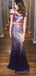 Two Pieces Off Shoulder Purple Sequins Long Evening Prom Dresses, Custom Mermaid Prom Dress, MR8659