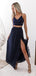 Two Pieces Royal Blue Spaghetti Straps Long Evening Prom Dresses, Custom High Slit Prom Dress, MR8661