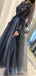 Long Sleeves Dusty Tulle Sppliques A-line Long Evening Prom Dresses, Custom Prom Dress, MR8663