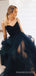 A-line Navy Blue Tulle Spaghetti Straps Long Evening Prom Dresses, Custom Prom Dress, MR8664