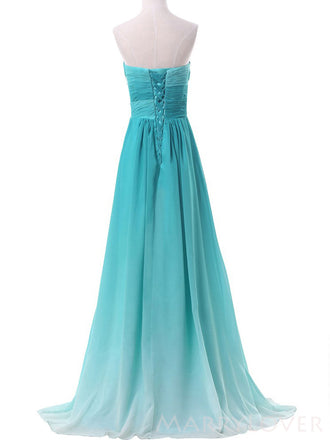 A-line Blue Chiffon Strapless Long Evening Prom Dresses, Custom Prom Dress, MR8665