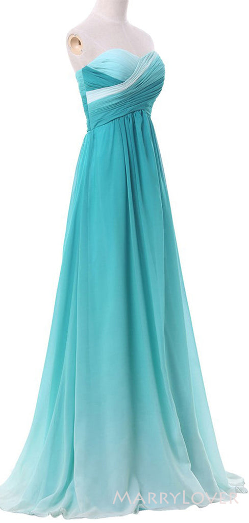 A-line Blue Chiffon Strapless Long Evening Prom Dresses, Custom Prom Dress, MR8665