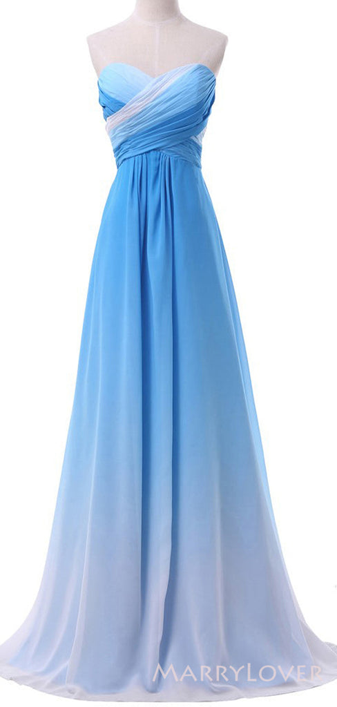 A-line Blue Chiffon Strapless Long Evening Prom Dresses, Custom Prom Dress, MR8665
