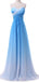 A-line Blue Chiffon Strapless Long Evening Prom Dresses, Custom Prom Dress, MR8665