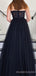 Black Tulle Strapless A-line Long Evening Prom Dresses, Custom Prom Dress, MR8668