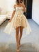 Off Shoulder Champagne Organza Appliques Short Evening Prom Dresses, Custom Homecoming Dress, MR8669
