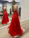 Red Tulle Appliques A-line Long Evening Prom Dresses, Custom Strapless Prom Dress, MR8670