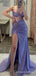 Strapless Purple Sparkly Mermaid Long Evening Prom Dresses, Custom High Slit Prom Dress, MR8672