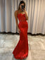 Mermaid Red Satin Spaghetti Straps Long Evening Prom Dresses, Custom Prom Dress, MR8674