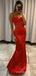 Mermaid Red Satin Spaghetti Straps Long Evening Prom Dresses, Custom Prom Dress, MR8674