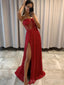 Mermaid Red Sparkly Side Slit Long Evening Prom Dresses, Custom Strapless Prom Dress, MR8675