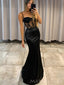 Spaghetti Straps Black Satin Mermaid Long Evening Prom Dresses, Custom Prom Dress, MR8676