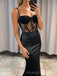 Spaghetti Straps Black Satin Mermaid Long Evening Prom Dresses, Custom Prom Dress, MR8676