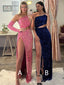 One Shoulder Mermaid Sequins Long Evening Prom Dresses, Custom High Slit Prom Dress, MR8678