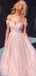 Off Shoulder Pink Tulle A-line Long Evening Prom Dresses, Custom Prom Dress, MR8682