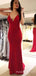 Deep V-neck Red Mermaid Long Evening Prom Dresses, Custom Prom Dress, MR8684