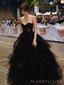 Black Tulle Strapless A-line Long Evening Prom Dresses, Custom Sweet Heart Prom Dress, MR8687