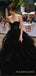 Black Tulle Strapless A-line Long Evening Prom Dresses, Custom Sweet Heart Prom Dress, MR8687