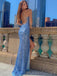 Blue Sequins V-neck Spaghetti Straps Mermaid Long Evening Prom Dresses, Custom Prom Dress, MR8690