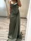 One Shoulder Satin V-neck Long Evening Prom Dresses, Custom Prom Dress, MR8699