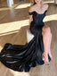 Formal Off Shoulder Black Satin Mermaid Long Evening Prom Dresses, Custom Prom Dress, MR8703