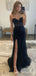 Elegant Black Tulle Appliques Sweetheart Side Slit Long Evening Prom Dresses, Custom Mermaid Prom Dress, MR8712