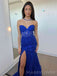 Elegant Mermaid Strapless Navy Blue Tulle Appliques Long Sweetheart Evening Prom Dresses, Custom prom Dress, MR8716