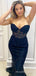 Elegant Mermaid Strapless Navy Blue Tulle Appliques Long Sweetheart Evening Prom Dresses, Custom prom Dress, MR8716