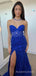 Elegant Mermaid Strapless Navy Blue Tulle Appliques Long Sweetheart Evening Prom Dresses, Custom prom Dress, MR8716