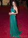 Simple Dark Green Chiffon A-line Long Evening Prom Dresses, Custom One Shoulder prom Dress, MR8730