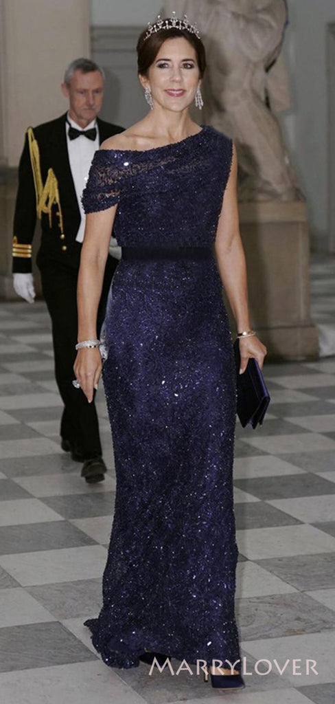 Elegant Navy Blue Sequins Mermaid Sequins Long  Evening Prom Dresses, Custom prom Dress, MR8732