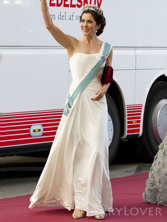 A-line One Shoulder Chiffon Long Evening Prom Dresses, Custom prom Dress, MR8733