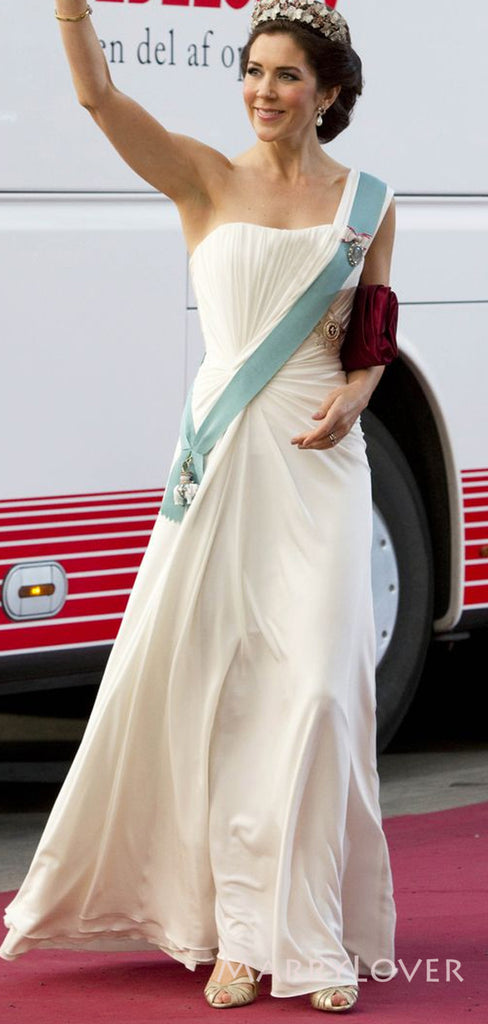 A-line One Shoulder Chiffon Long Evening Prom Dresses, Custom prom Dress, MR8733