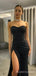 Formal Strapless Black Mermaid Long Evening Prom Dresses, Custom High Slit prom Dress, MR8736